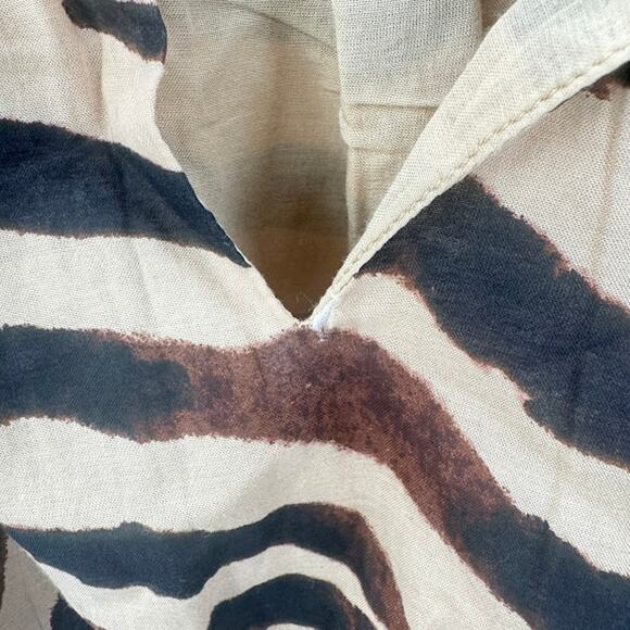 J.Crew Dress Smocked-waist Cotton Voile Zebra Stripe Midi Women's Size Medium‎ - Picture 4 of 7